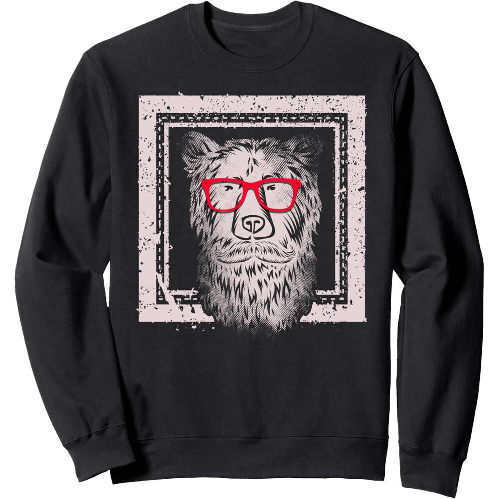 Long Sleeve Shirts for Men sweatshirt Nerdy Bear With Sun Glasses Frame Photo Funny Sweatshirt T shirt Tee Streetwear Casual tops clothes