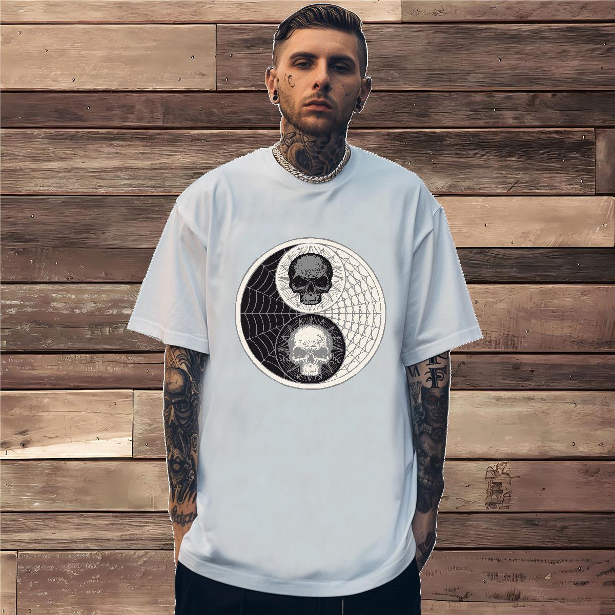 Cool T-Shirts for Men 230g 100% Cotton skull Anime Printing Street Cartoon Print Breathable Short Sleeve Men Tees DIY Customized Clothings