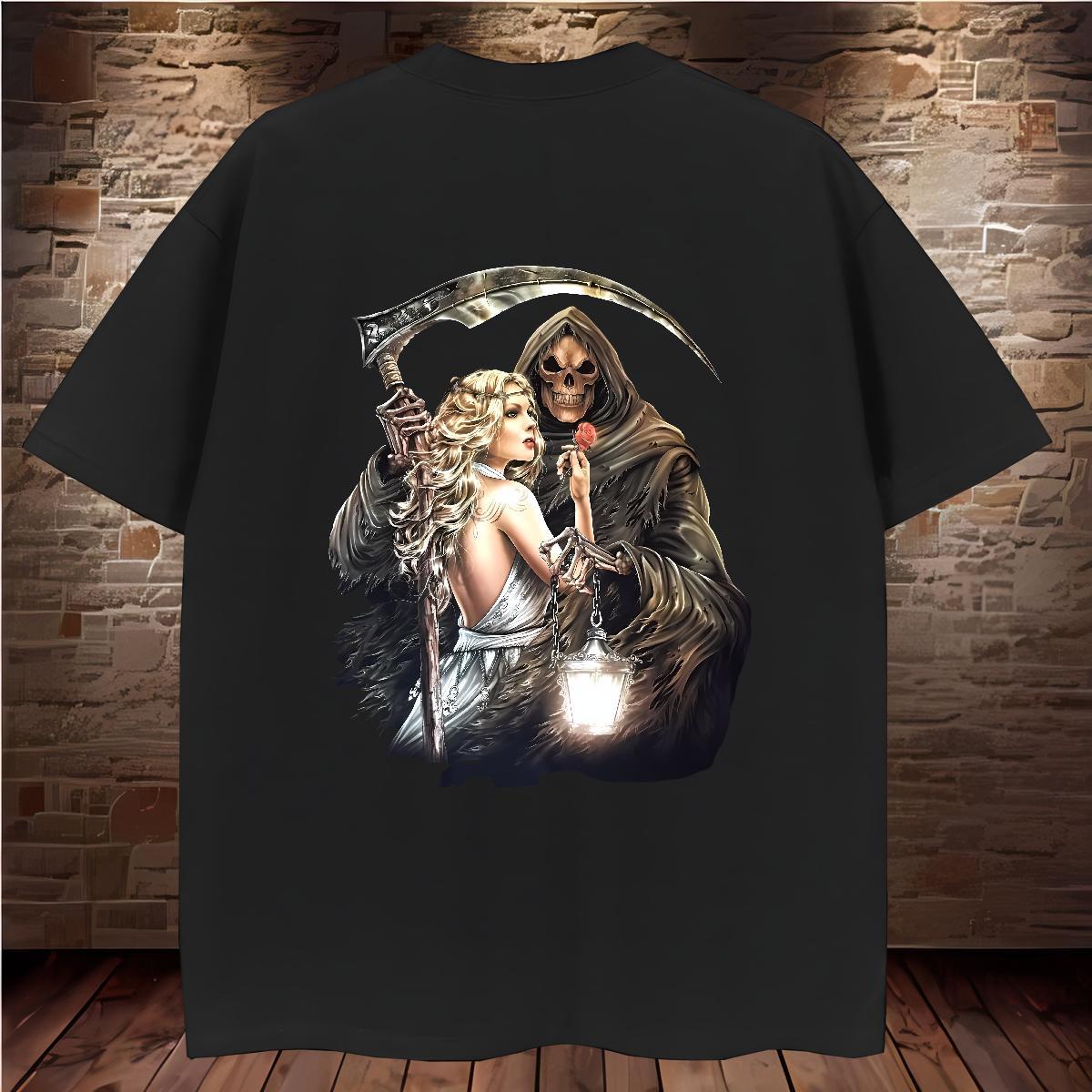 Loose T-Shirts for Men 230g Cotton skull Daily Outfit Plus Size Cartoon Pure Cotton Mens Tshirts Fashion Clothings