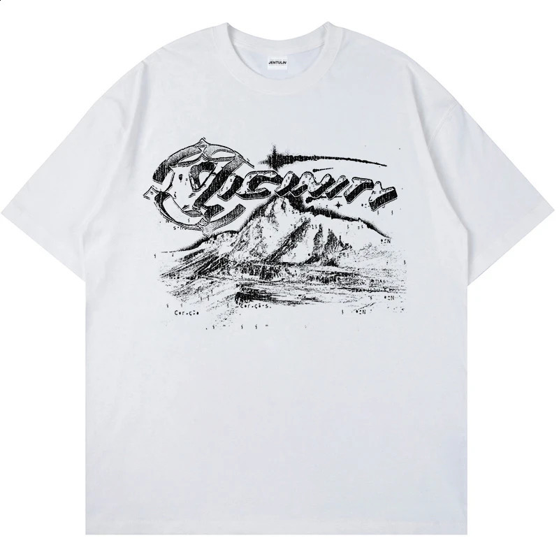 Vintage Gothic oversized Tshirt Harajuku hiphop top with aesthetic graphic printing Y2k mens streetwear fashion Korean 240822