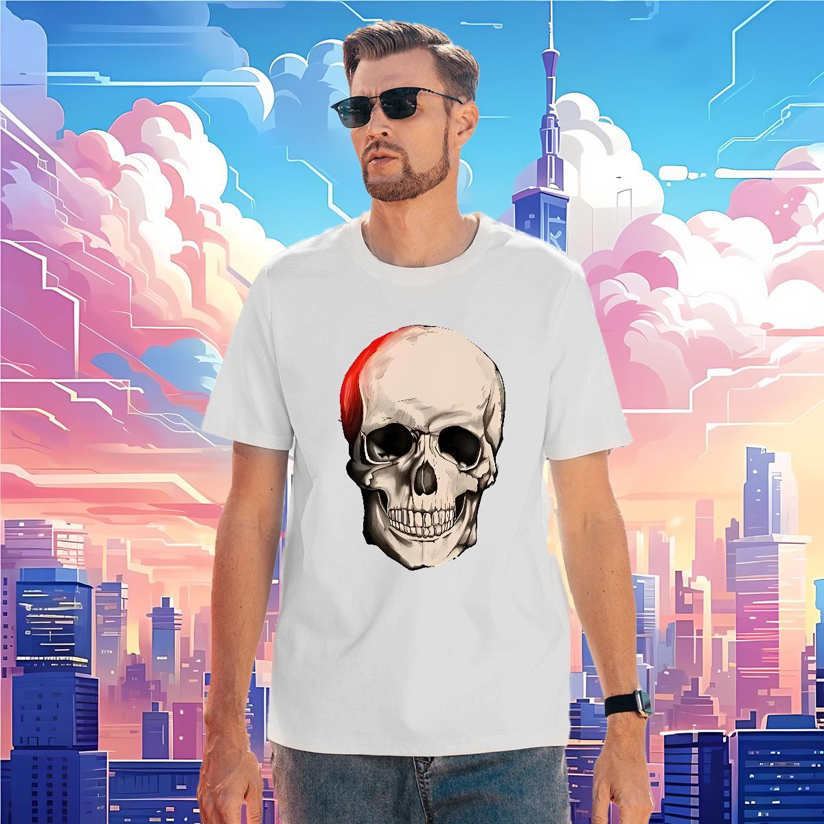 Loose Mens T Shirts 230g 100% Cotton skull Casual Beach Skull Breathable Crew Neck Men Tshirts 2024 DIY Wear