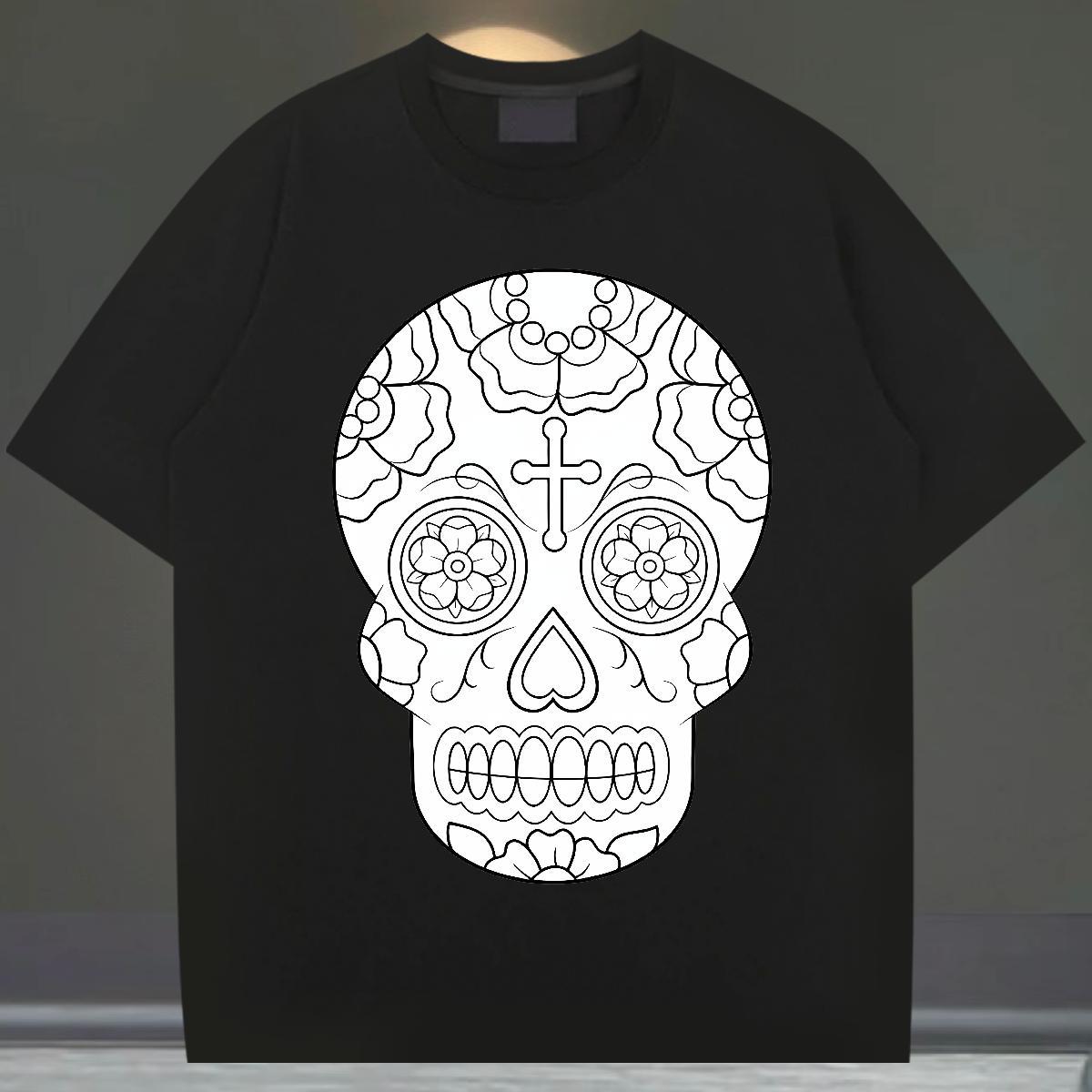 Popular Mens T Shirts 230g 100% Cotton skull Daily Outfit Anime Print Breathable Mens Tshirts Customized Tees Shirts