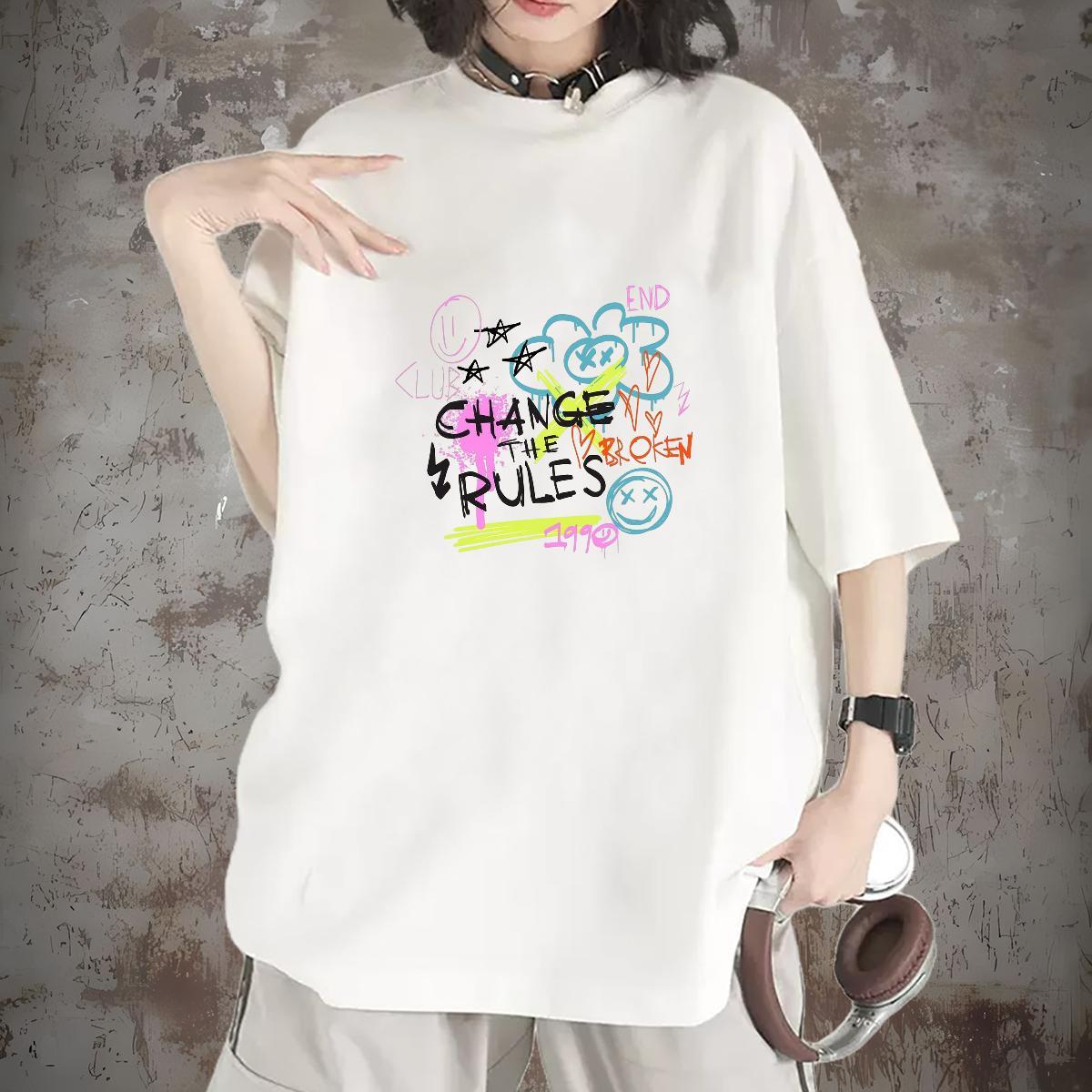 Loose Tshirt for Man Woman 230g Pure Cotton letter Street Casual T Shirts Women Short sleeve Soft Anime Oversized Polos