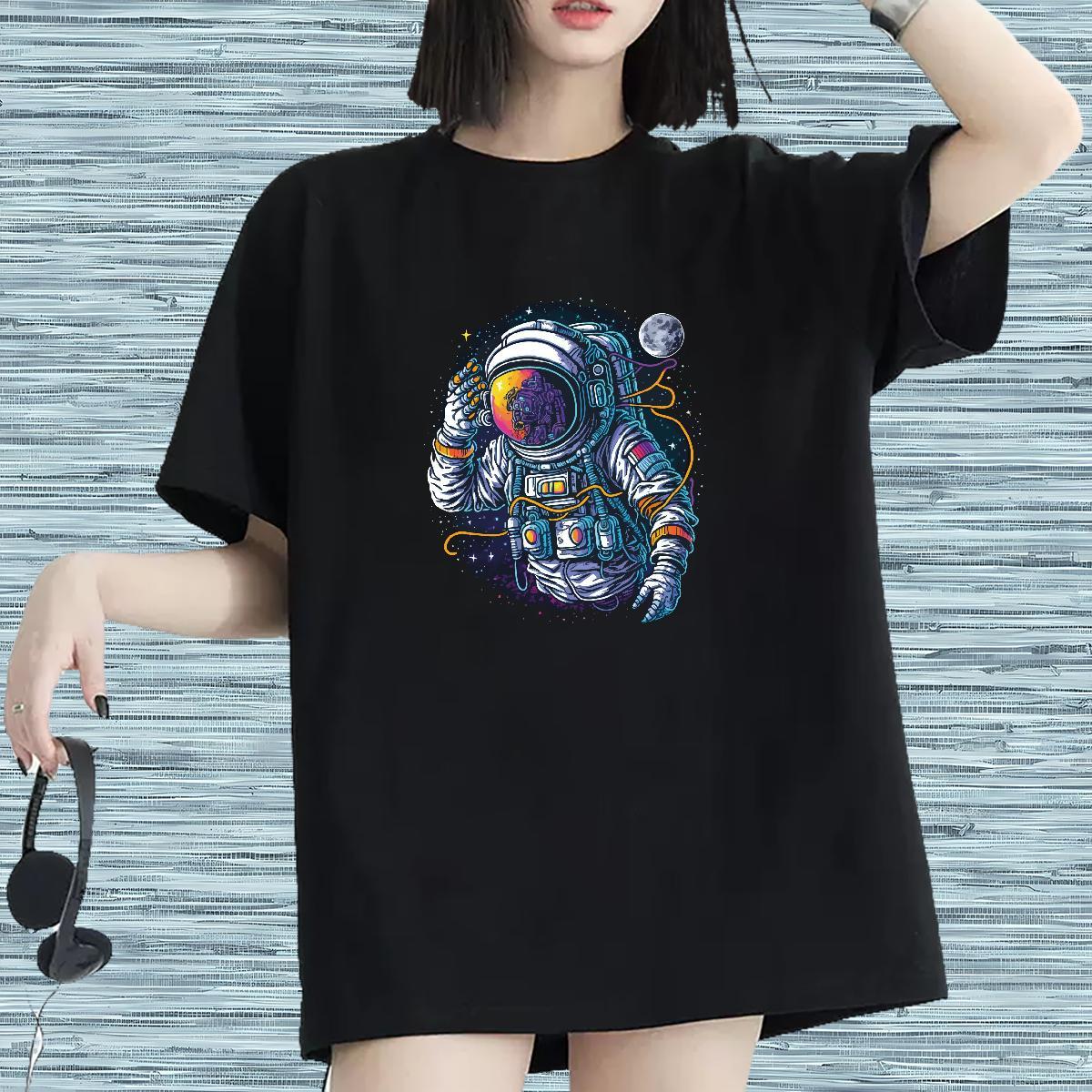 Lady Woman Tshirt 230g Cotton universe Hip Hop Street Woman T Shirts Breathable Crew Neck Custom Print Plus Size Clothes Shirt