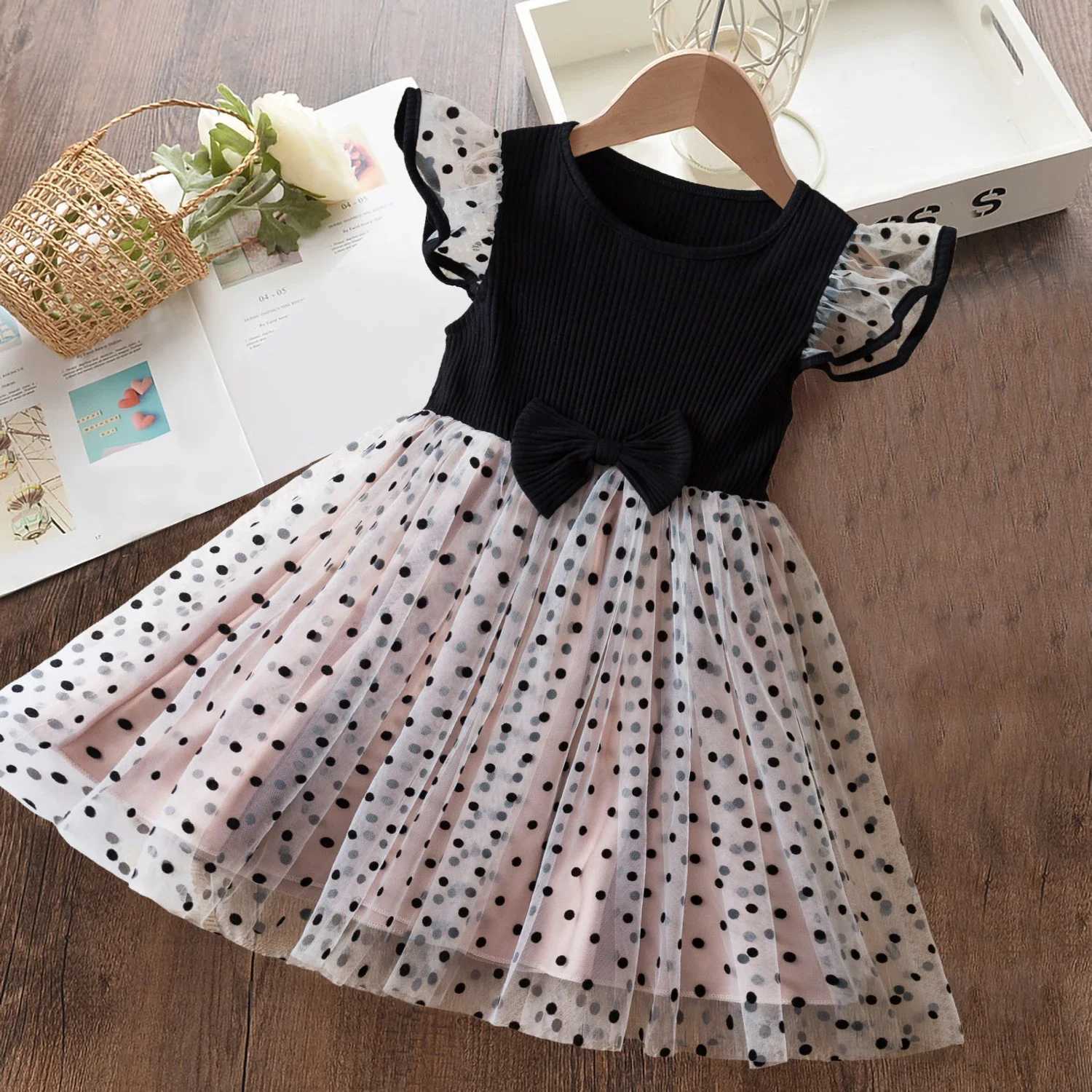 Polka Dotted Princess Dress Girls Clothing Ruffle Sleeves Casual Tutu Girls Party Dress Summer Dress 2-6Y W240823