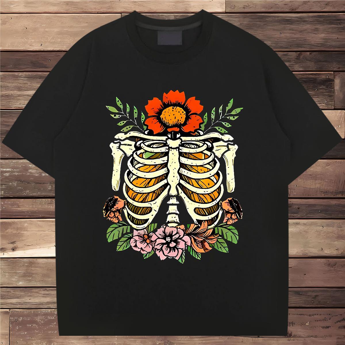 Unisex T Shirt For Man 230g 100% Cotton skull Daily Outfit Plus Size Cartoon Short Sleeve O-Neck Men Clothes T-Shirt Customized Polos