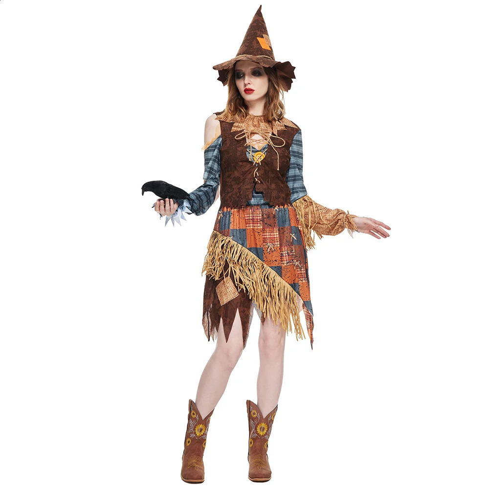 Eraspooky Womens Evil Scarecrow Role Play Halloween Costumes Stage Performance and Hats Carnival Purim Fancy Dress 240823