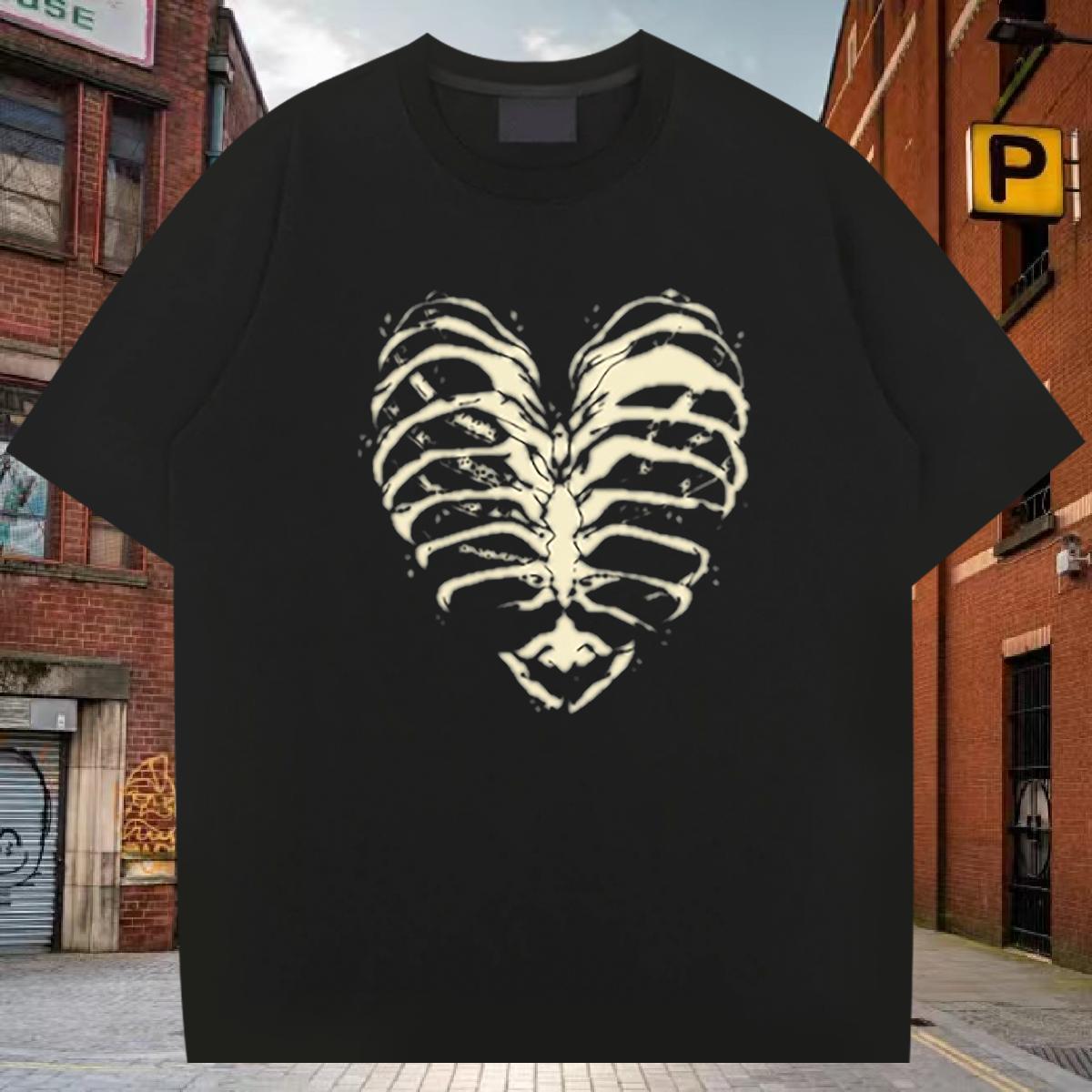 Free Shipping T-Shirts for Men 230g Cotton skull Daily Outfit White Plus Size Breathable Crew Neck Tshirts Fashion Casual Tees Shirts