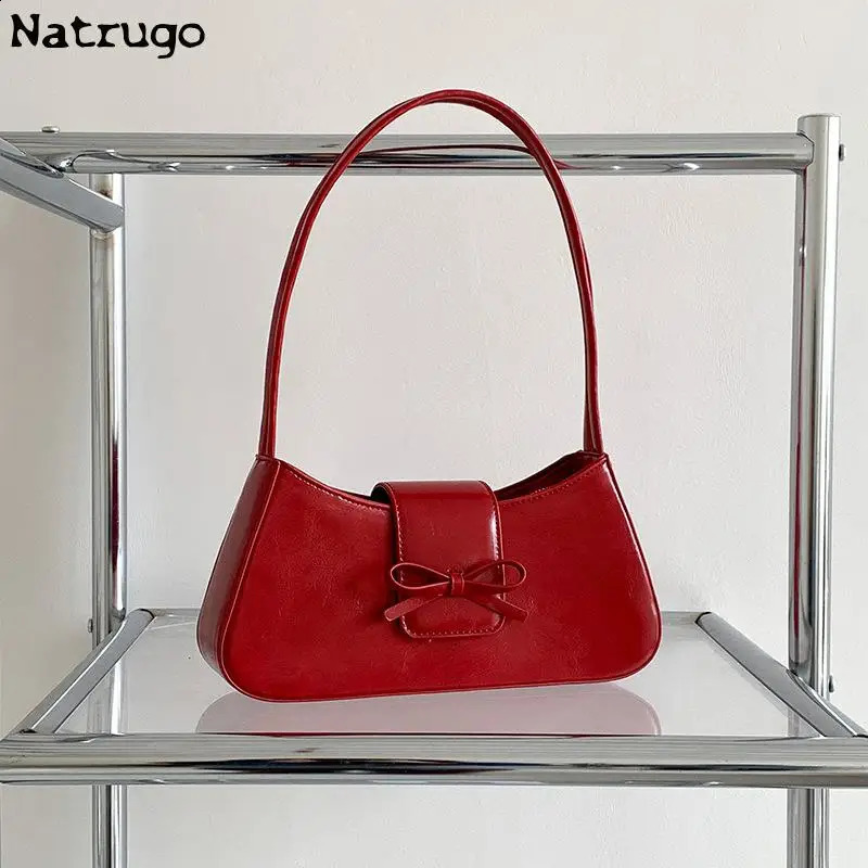 Sweet Cute Korean Bow Shoulder Underarm Tote Bag Silver Black Red White Ladies Sling Bags Leather Zip Purses Handbags Women 240822