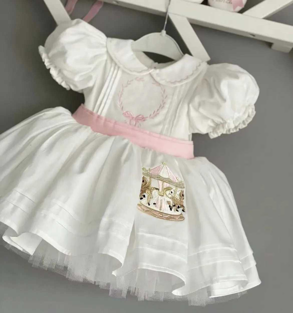 Baby Girl Summer Carousel Embroidery Trkiye Vintage Prom Dress Princess White Dress Easter Eid Birthday Party W240823