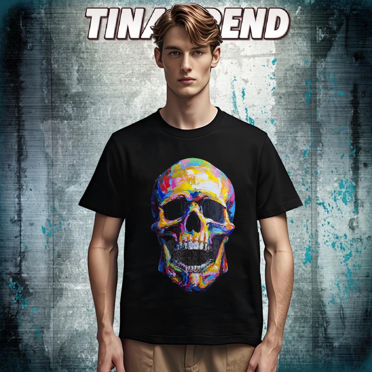 Cool Design T Shirt For Man 230g Pure Cotton skull Spring Summer Asian Size Round Neck Short Sleeve Tshirt for Man Woman New Clothes