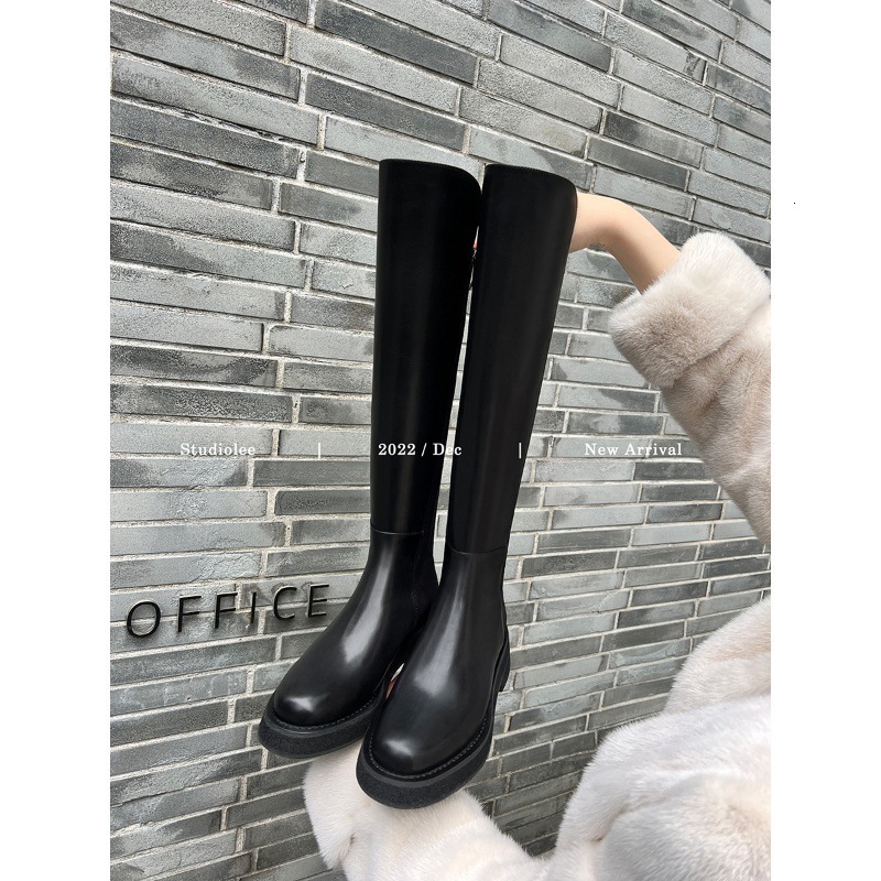 Ddmysports Cowhide Edition Grape Mom Same Style Thick Soled Tall Autumn Winter Leather Elastic Knight Boots For Women OUTDOOR