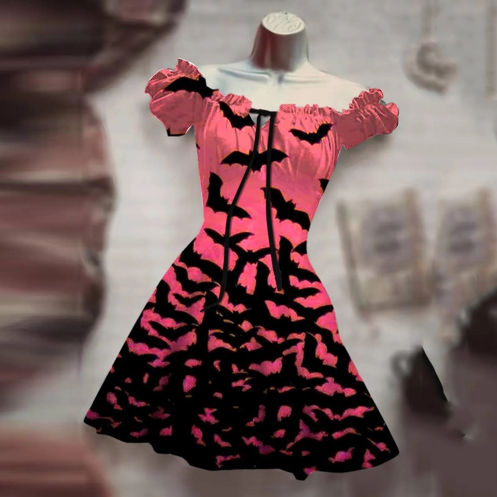 Horror One Piece Halloween Black Role Playing Costume Long Dress Hawaiian Rose Skull Night Holiday Party 240823