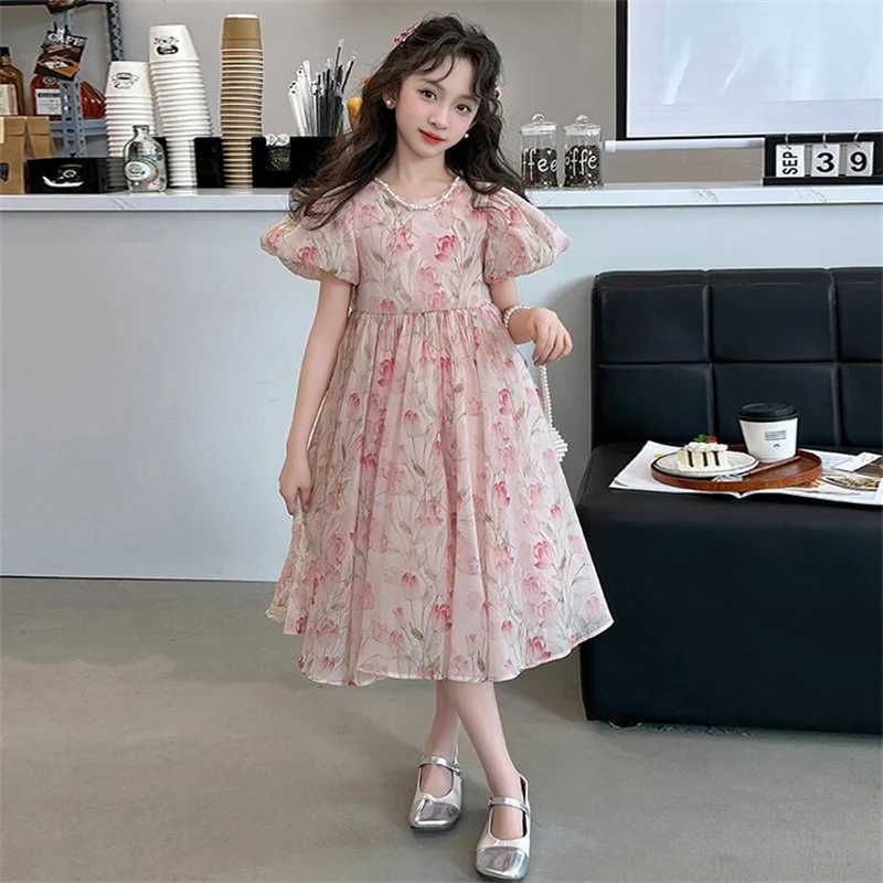 Girls Summer dress 2024 New 5-12 years old 15 years old big children sweet temperament foreign flower princess dress W240823
