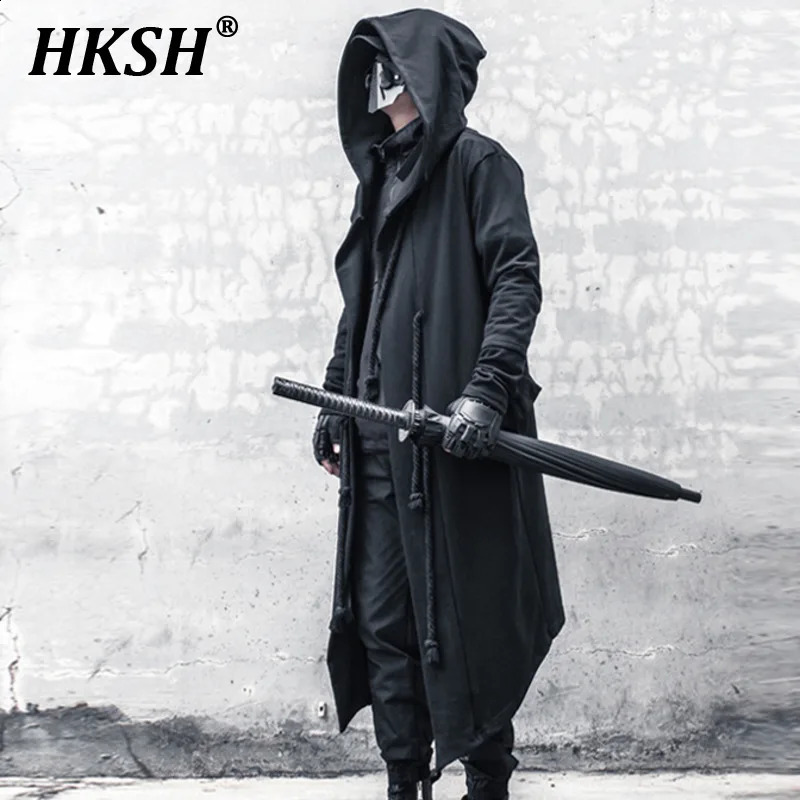 HKSH Mens Spring Autumn Darkwear Warrior Large Size Windbreaker Gothic Chic Trench Coat Punk Cloak Hooded Wizard HK0195 240822
