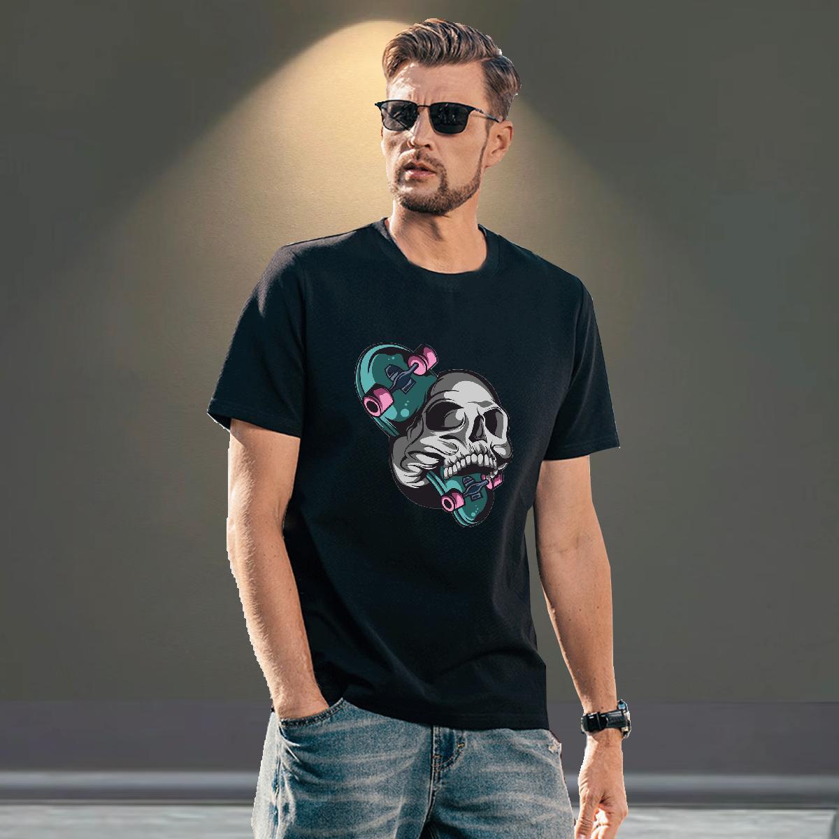 Free Shipping T shirt 230g Cotton skull Beach Oversized 3XL 4XL O-Neck Short Sleeve Tshirts Fashion New Top Tees