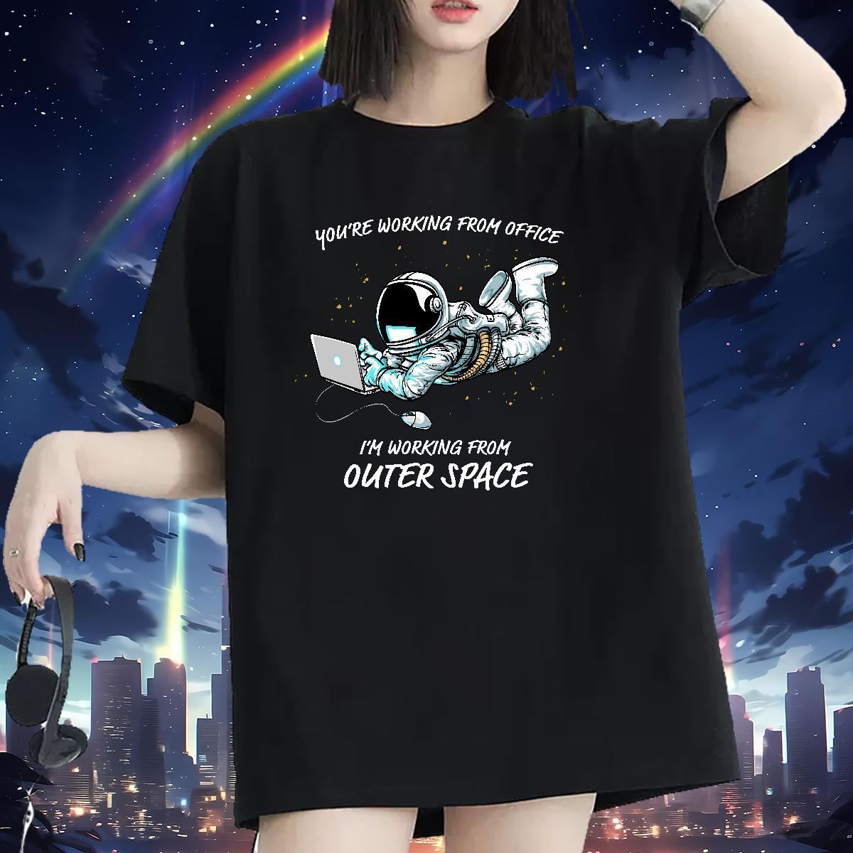 Comfortable Couples T Shirts 230g Pure Cotton cosmonaut Spring Summer T Shirts Women Breathable Short Sleeve Cartoon Print Tshirts