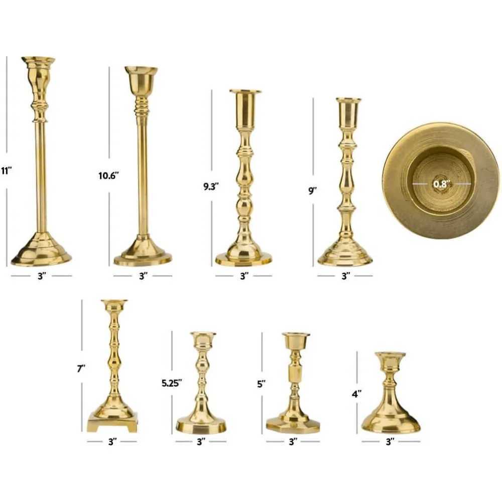 Gold Mixed Taper Holders Set of 10 Mismatched Candlesticks Set Bohemian Decorative Y240824