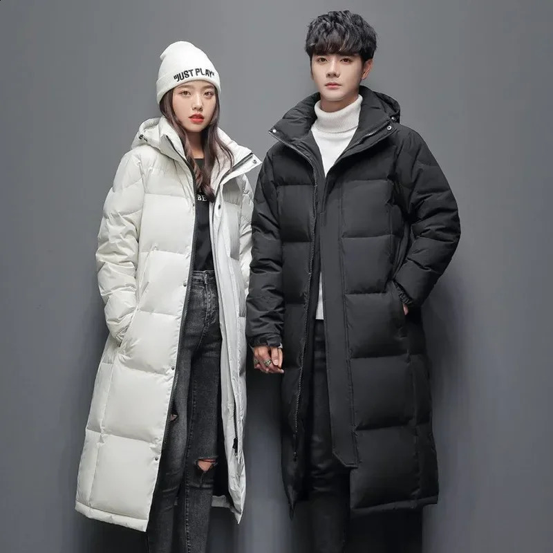 Mens winter long duck jacket hooded casual highquality mens outdoor windproof and warm clothing 240822