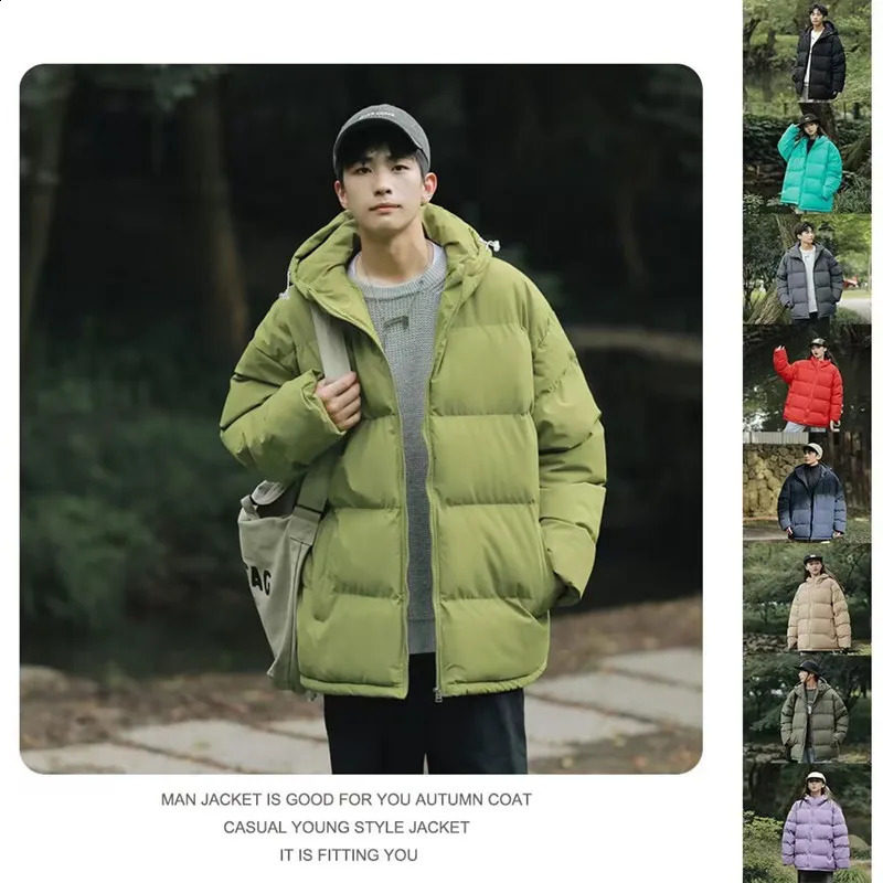 Neutral Winter Jacket Mens Warm Parkas Thick Coat Stand up Collar Solid Color Casual Parka Fashion Street Wear 240822