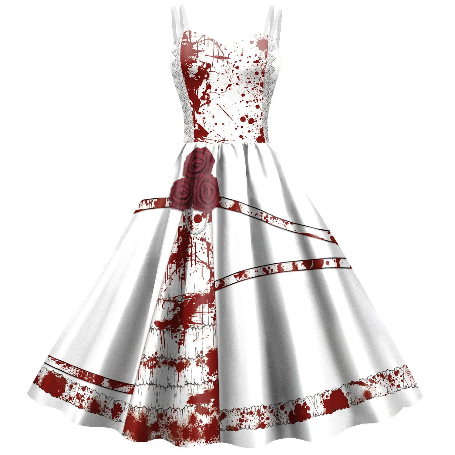 Halloween Terrifying Blood Rose Princess Cosplay Costume Girl Printing Inventory Makeup Carnival Party 240823