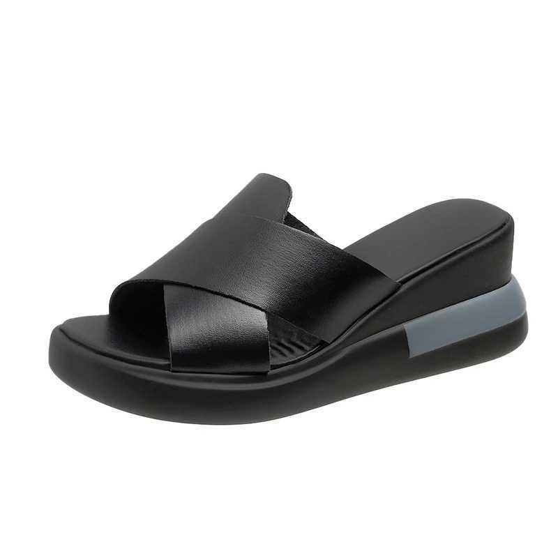 2024 Leather Women Slippers Casual Daily Home Flats Summer Shoes For WomenS Platform 2024 New Lady Footwear Size 34-39 CL240806