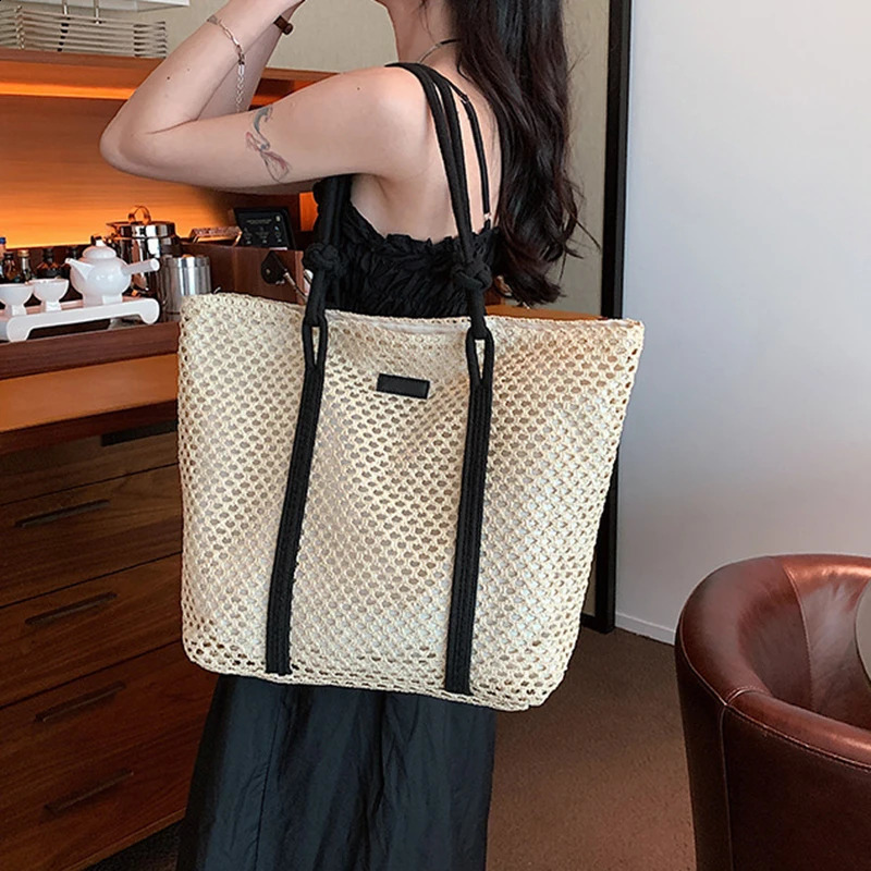 Handwoven Womens Shoulder Handbag Bohemian 2024 Summer Fashion Straw Beach Tote Bag Travel Shopper Weaving Shopping Bags 240822
