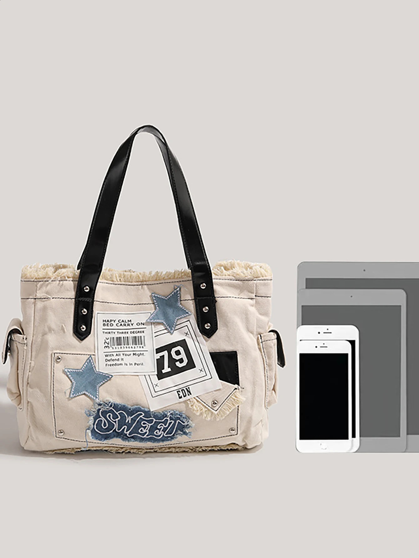 Handbag star letter print fashionable and sweet handbag large capacity shoulder bag canvas bag suitable for daily school study 240823