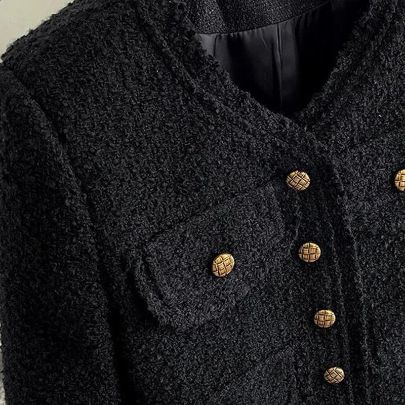 Fashion Cropped Tweed Jacket Women Round Neck Single-breasted Korean Style Jackets Woman Autumn Winter Long Sleeve Coat Women 240823