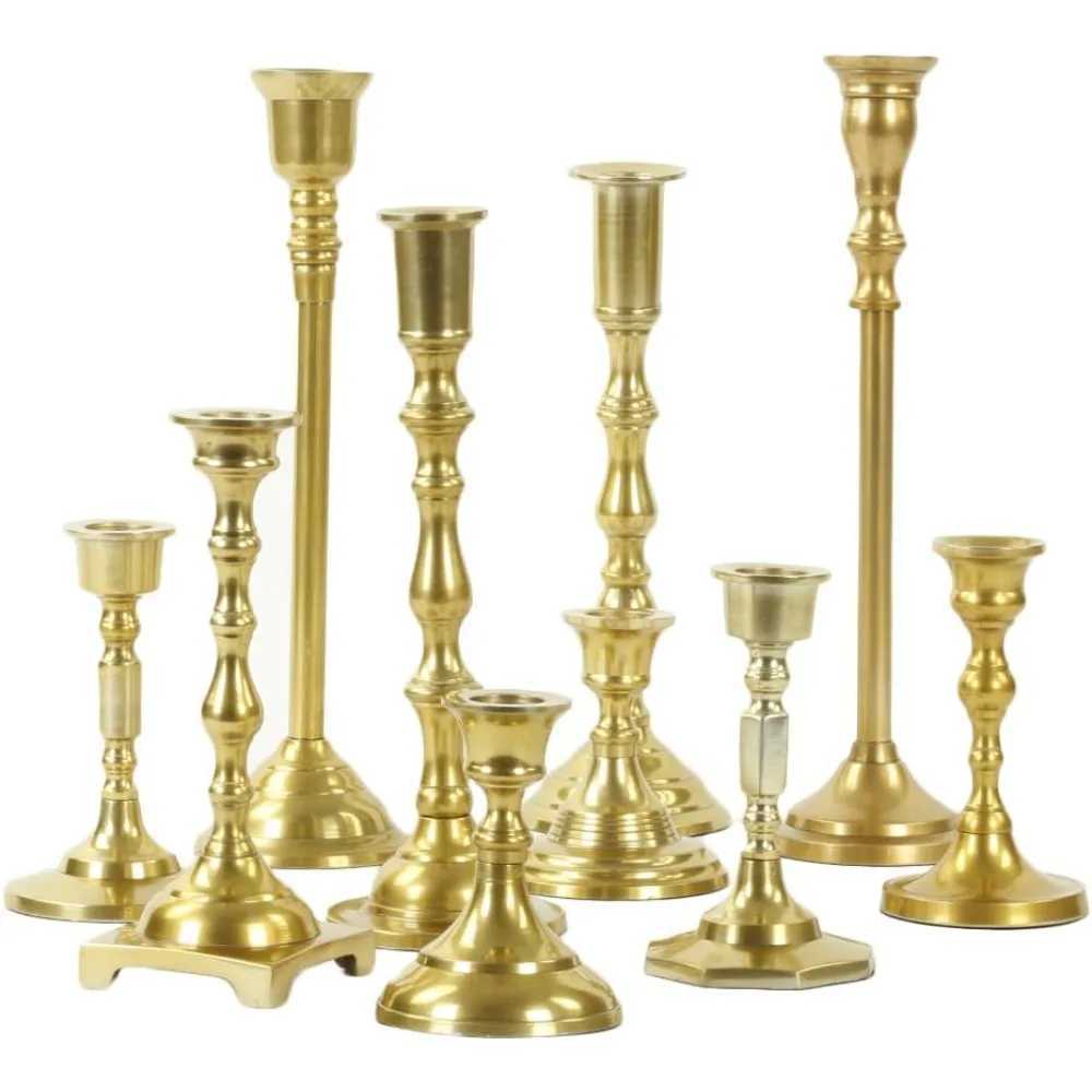 Gold Mixed Taper Holders Set of 10 Mismatched Candlesticks Set Bohemian Decorative Y240824