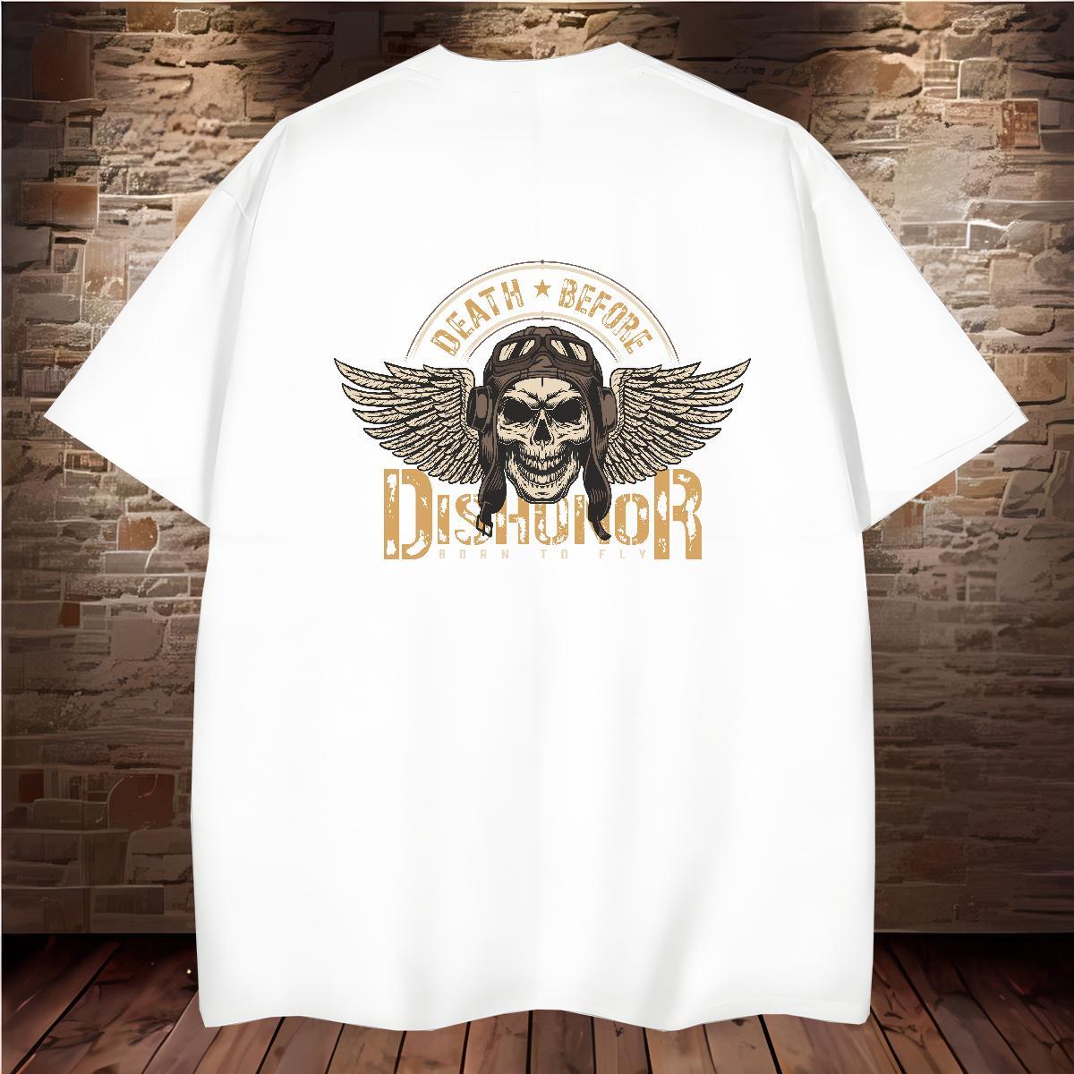 Comfortable T Shirts Men 100% Cotton 230g skull Beach Plus Size Cartoon Breathable Mens Tshirts Classic Tops