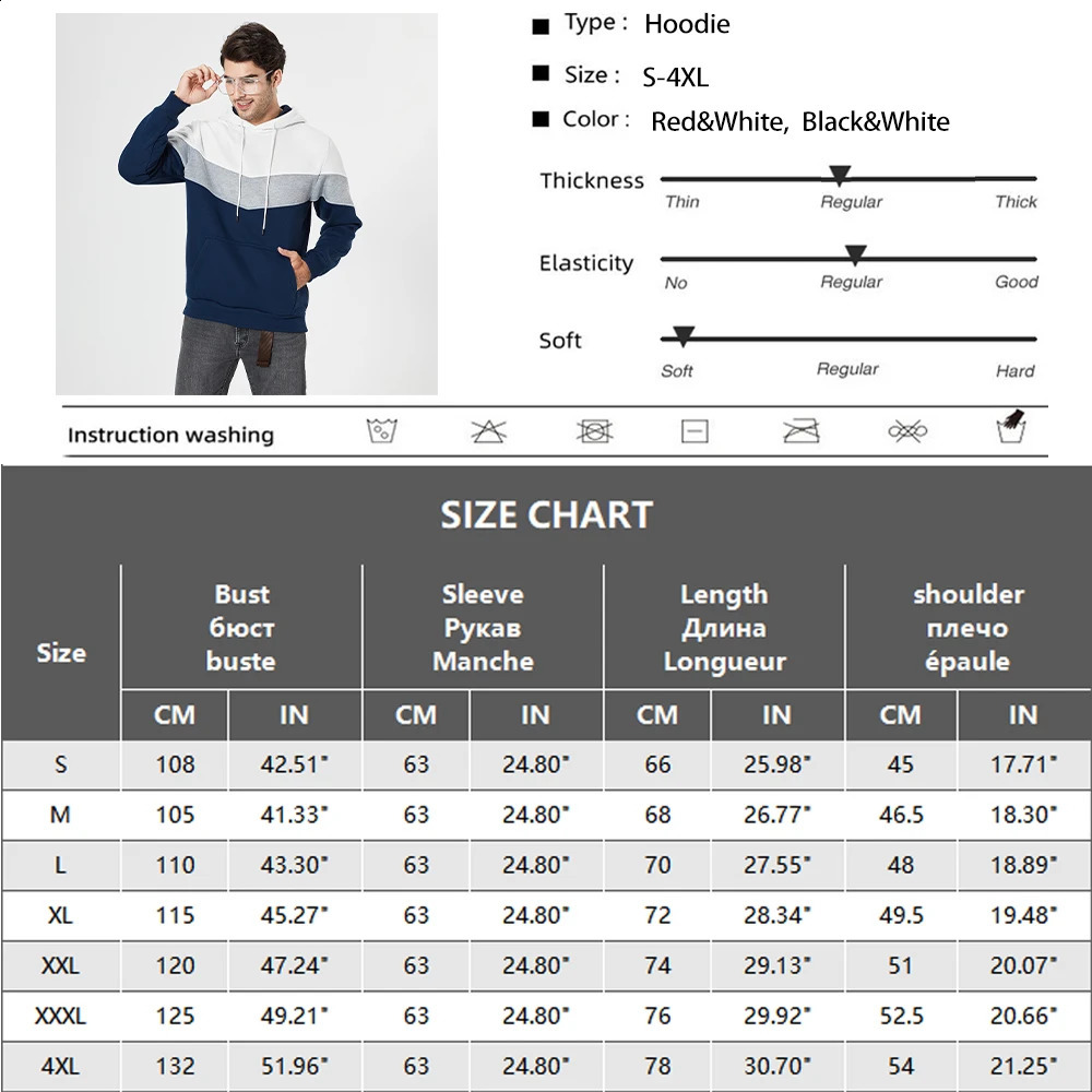 Mens hooded sweatshirt patch work outdoor sportswear street fashion mens wool pocket autumn and winter tricolor 240822