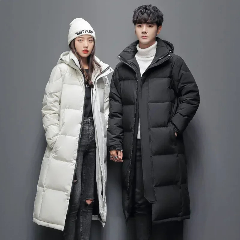 Mens winter long duck jacket hooded casual highquality mens outdoor windproof and warm clothing 240822