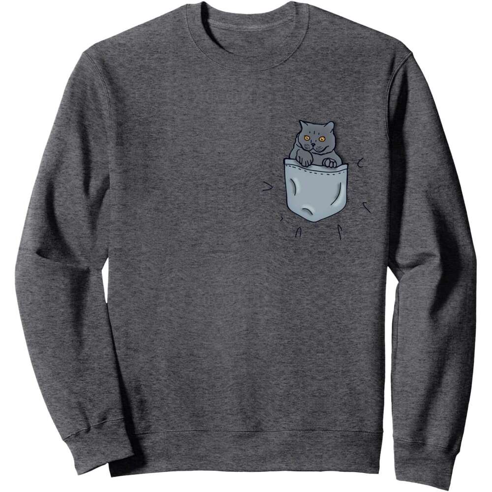 Long Sleeve Shirts for Men sweatshirt Kitty Cat In The Pocket Funny Furry Cats Lover Gift Sweatshirt T shirt Tee Streetwear Casual tops clothes