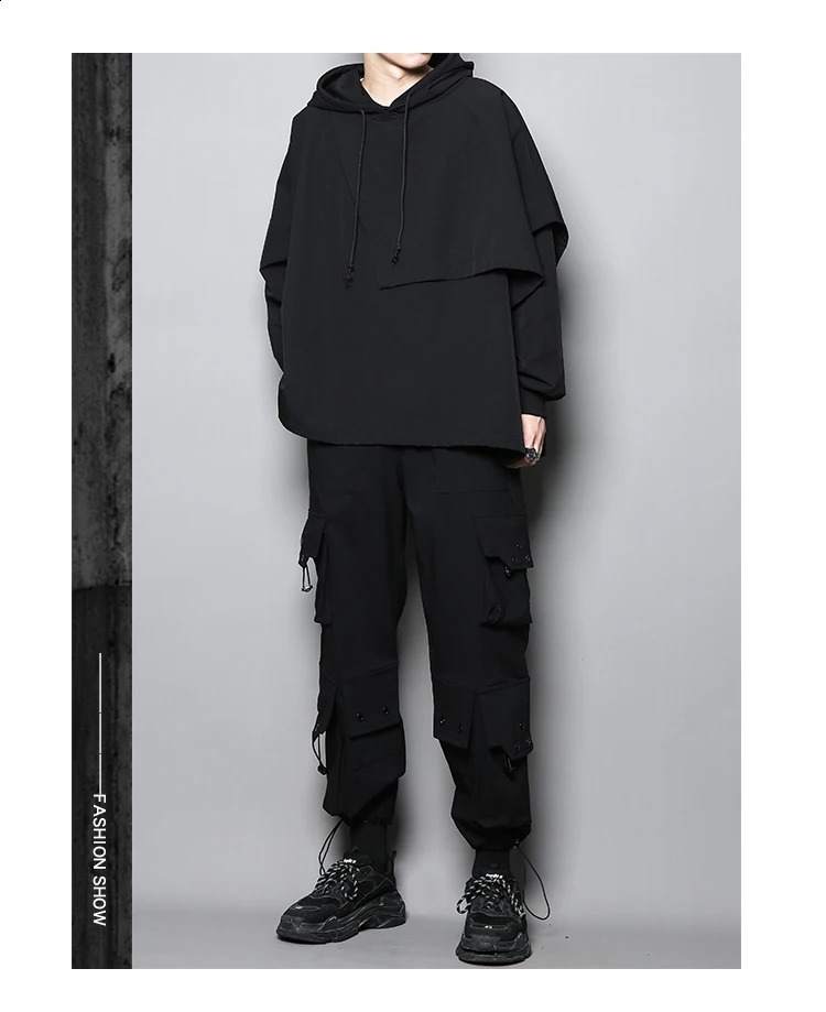 Autumn dark Japanese n asymmetric irregular tailoring stitching loose Hoodie mens Hoodie 240823