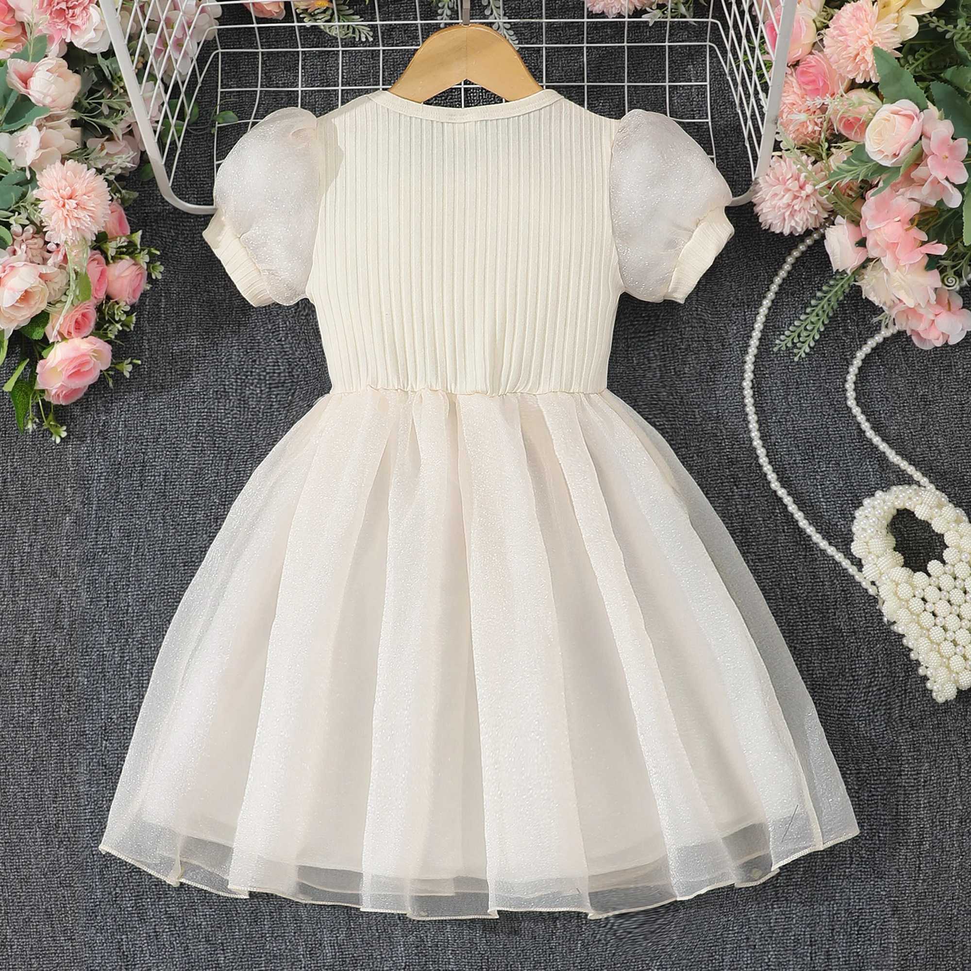 Solid Bow Front Puff Sleeve Princess Dress for Girls Casual Vacation Dress Summer Gift W240823