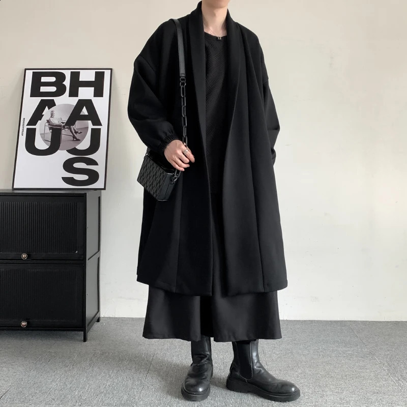 PFNW Dark Style Mens Cardigan Punk Plush Thicken Mid Length Male Windbreaker Fashion Trench High Street Coat 12Z6378 240822