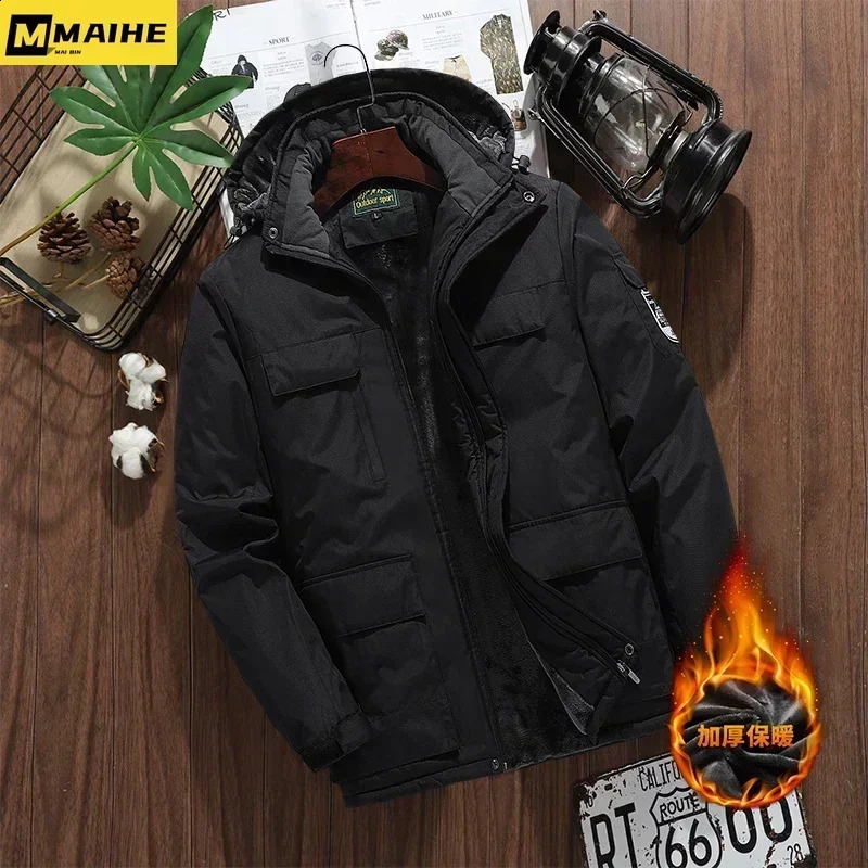 Winter waterproof Parka mens sports outdoor warm thick wool lining detachable hooded jacket Plus size 9XL ski refrigerated 240822