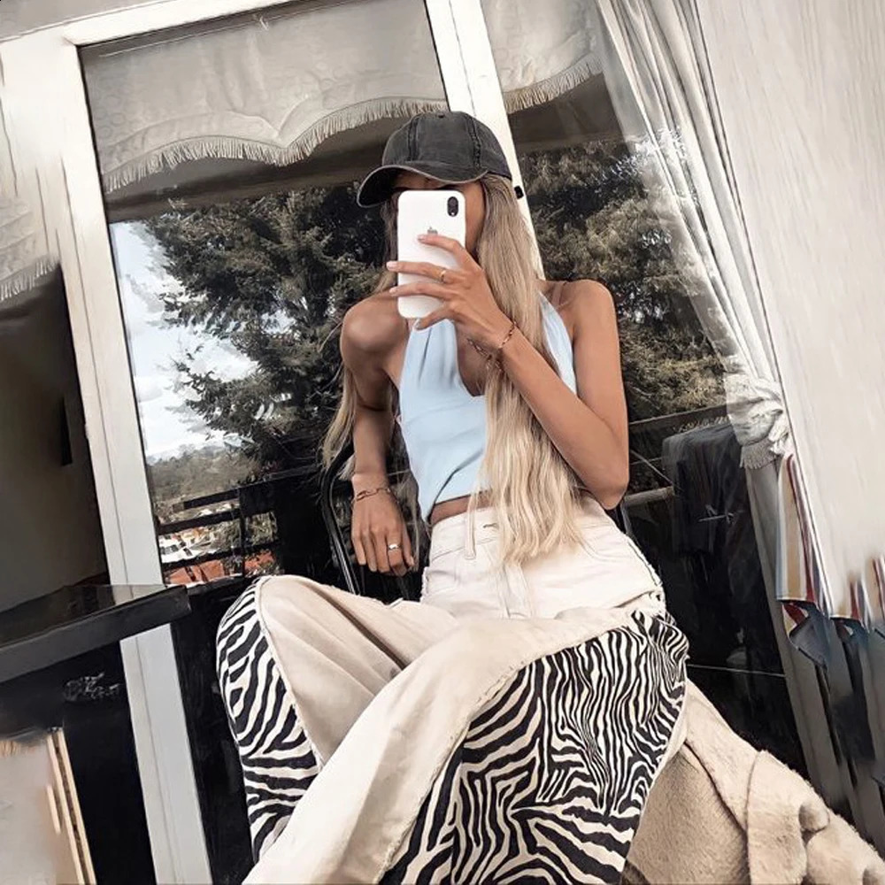 Zebra Pattern Patchwork Jeans Explosive Floor Length Pants Color Blocking for Womens Clothing Z260313