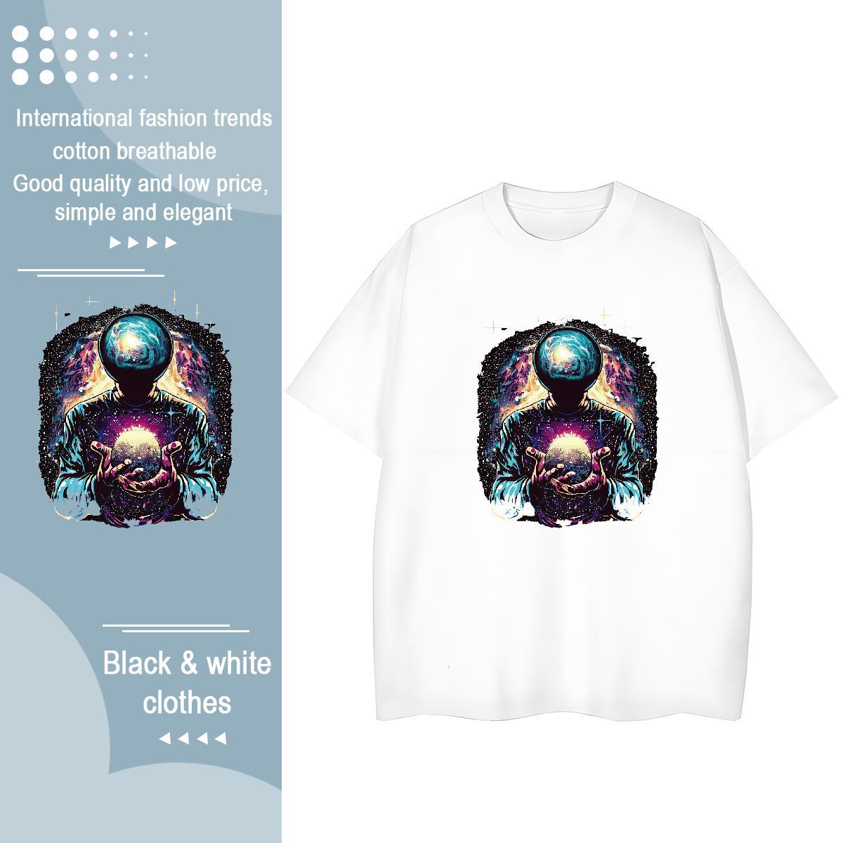 Lady Couples T Shirts 230g Pure Cotton universe Daily Wear Women T Shirts Breathable Crew Neck Anime Print Clothes Shirt