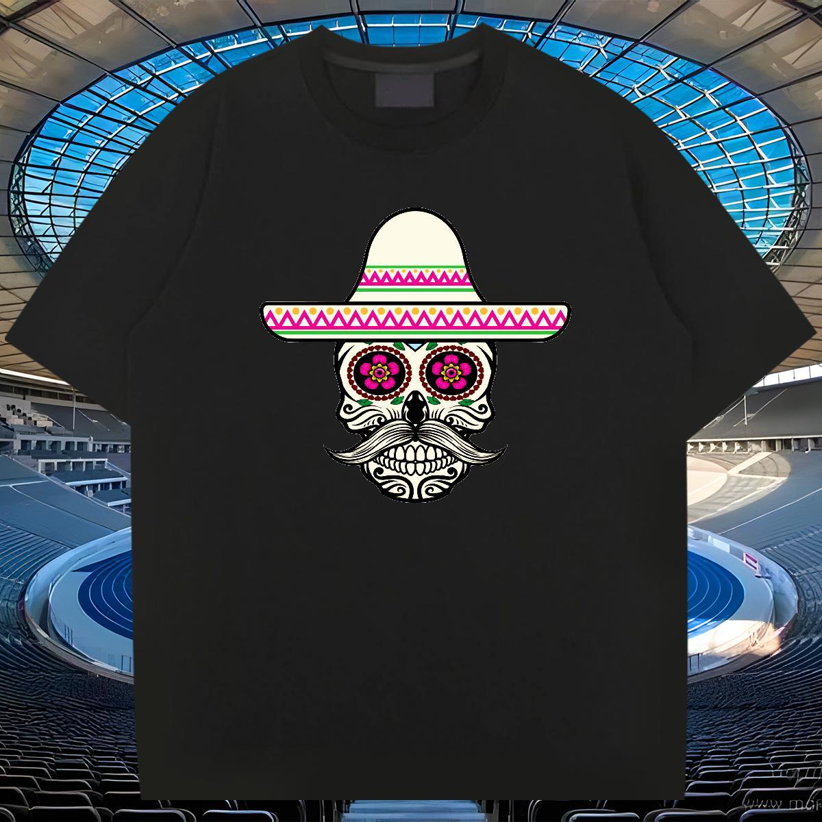 Loose T-Shirts for Men 230g 100% Cotton skull Casual Black White Breathable Short Sleeve Men Tees Fashion Clothings