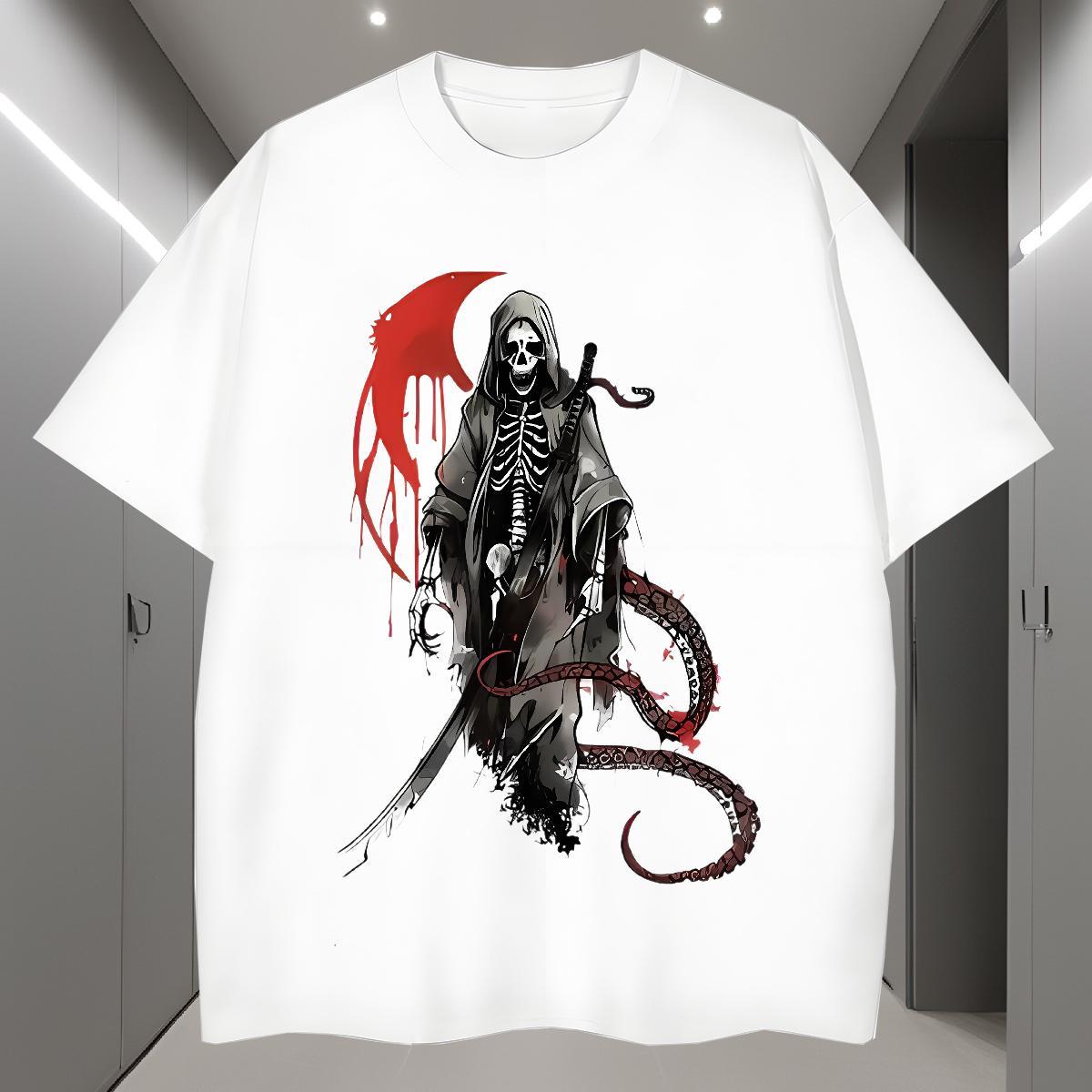 Cool T shirt 230g Cotton skull Home Outdoor DIY Logo Oversized O-Neck Short Sleeve Tshirt for Man Woman DIY Customized Top Tees