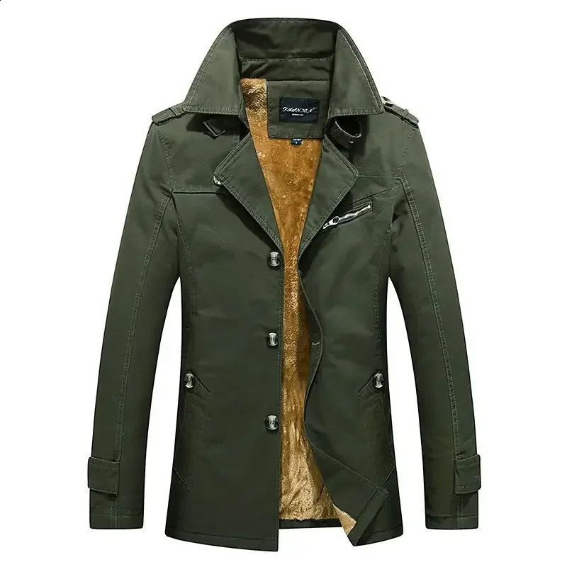 Autumn and Winter Mens Windbreaker Plush Mens Coat British Windbreaker Mens 240822
