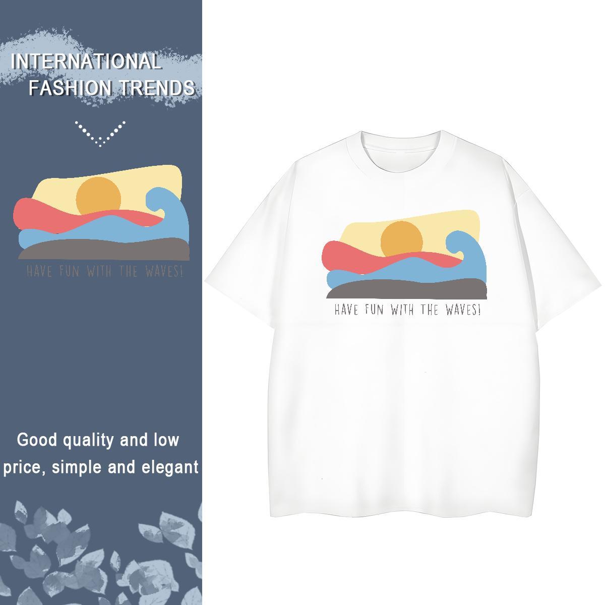 Brand Couples T Shirts 230g 100% Cotton wave Casual Sport T-Shirts for Women Breathable DIY Anime Wear