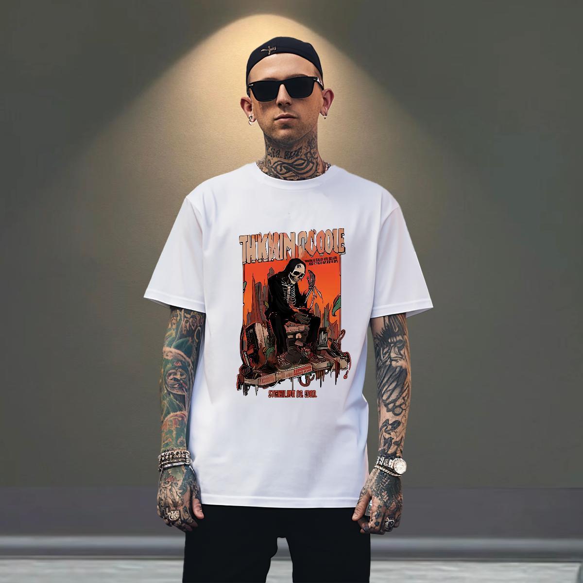 Free Shipping T-Shirts for Men 230g Cotton skull Casual Beach Plus Size Custom Crew Neck Breathable Couples T Shirts 2024 Tees Shirts