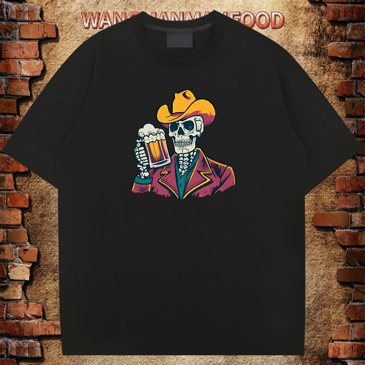 Loose Fit T shirt 230g 100% Cotton skull Street wear Hip Hop Plus Size Custom Breathable Soft Men Clothes T-Shirt Fashion Design Tops Shirt
