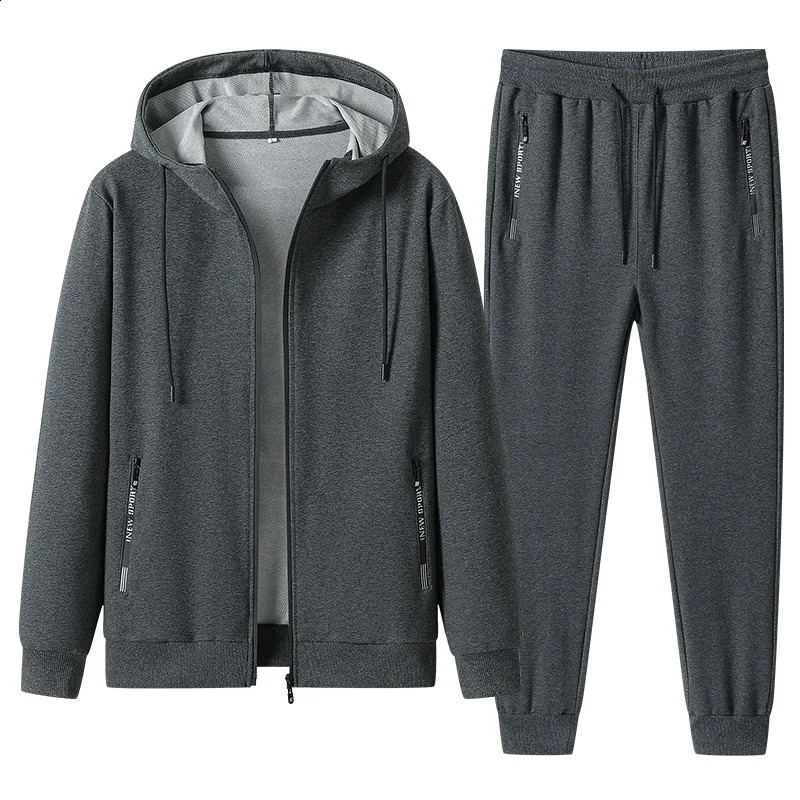 Men Sets Winter Autumn Mens Casual Clothing Solid Color Hoodie 2 Piece Set Zipper Sweatshirt Sweatpants Tracksuits 240822