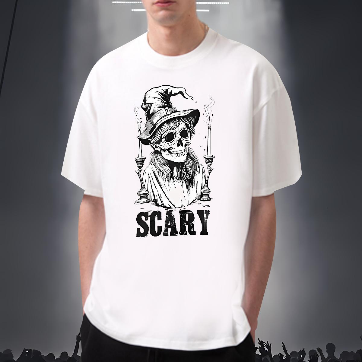 Free Shipping T-Shirts 230g Pure Cotton skull Daily Outfit DIY Logo Oversized Breathable Crew Neck Men Tees Fashion Casual Tops