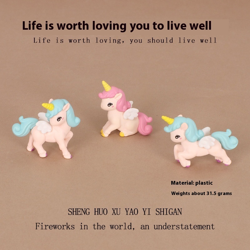 Adorable Mini Unicorn Micro Scenes - Handcrafted Plastic DIY Desktop Ornament Set for Your Office Space