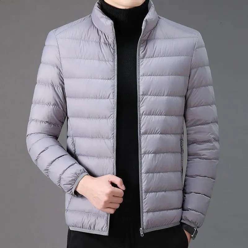 Autumn and winter mens thin cotton pure Parkas Korean fashion short style ultrathin casual stand up collar long sleeved jacket 240822